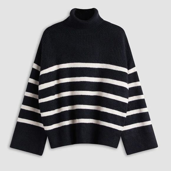 Commense Black and Cream striped turtleneck sweater Size XS New with tag - Picture 1 of 9